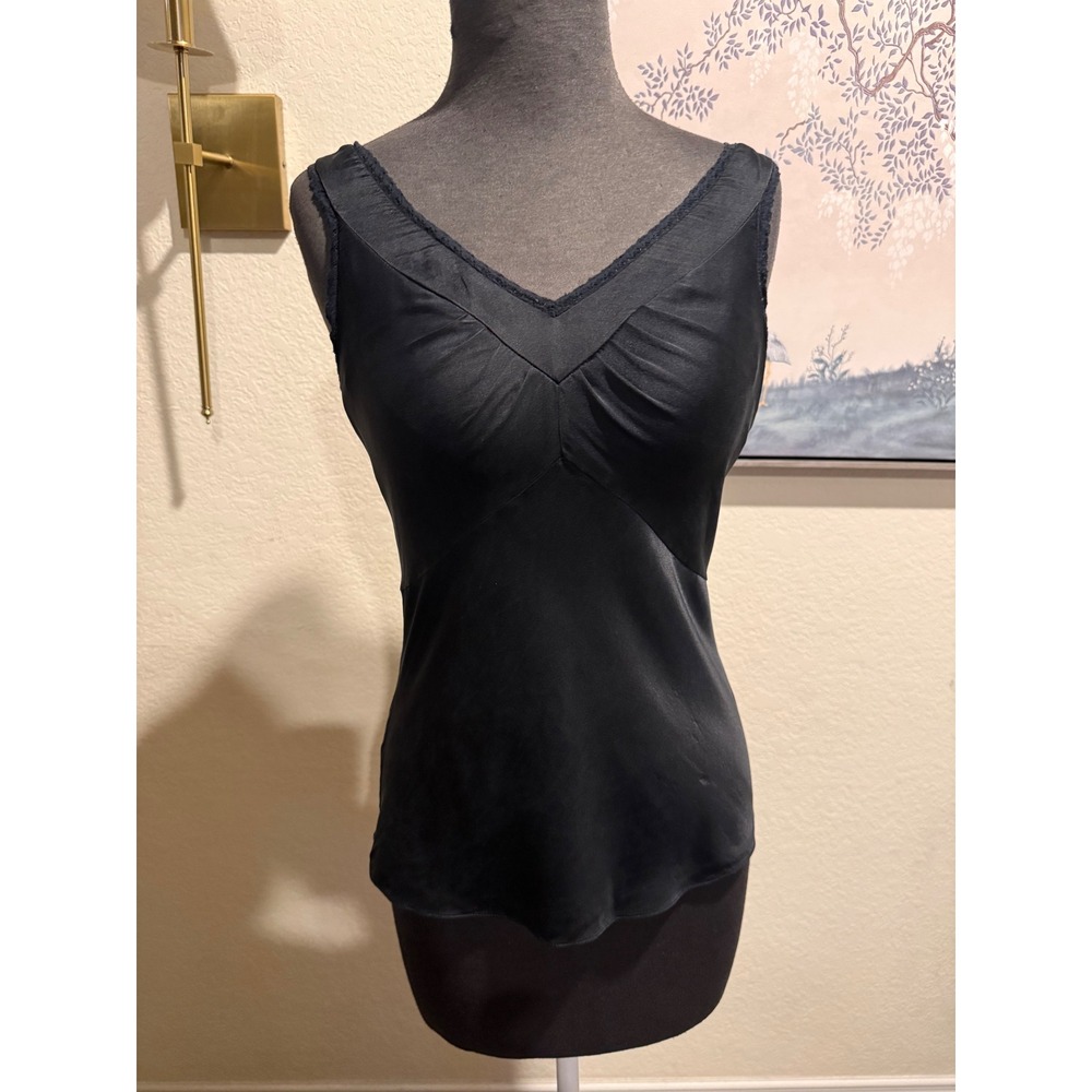 Nine West Petite Black 100% Silk Lace‎ Trim V-Neck Camisole Tank Top 4P